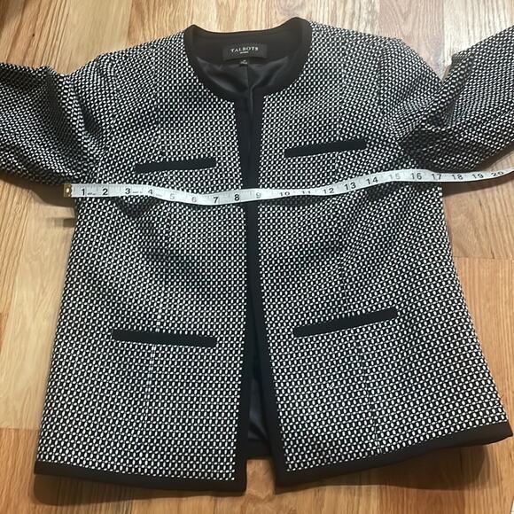 Talbots collarless black and white open front jacket blazer size 2 petite - Picture 6 of 7